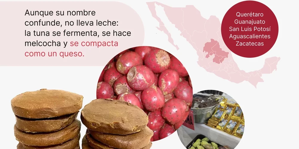 Infografía sobre el queso de tuna, dulce tradicional elaborado con tuna en el semidesierto mexicano